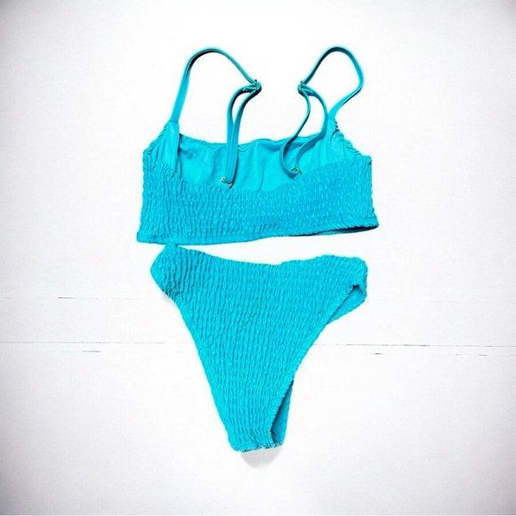 🌻EUC Mosman Australia Havana Blue Smocked  Crinkle Two Piece Bikini Size XS - Picture 2 of 6